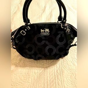 Coach Madison Dot Op Art Sateen Sophia - Black with Blue interior.